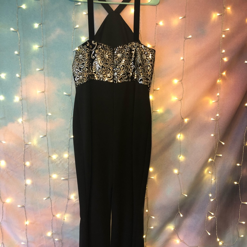 Adrianna Papell Strap Velvet Bodice Jumpsuit